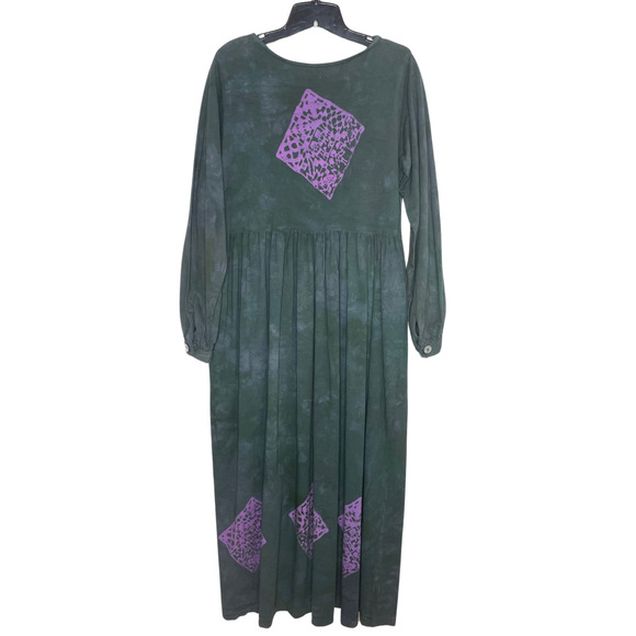 NWT Maxi Dress S Cotton Long Sleeve Block Print Tie Dye Lagenlook Boho Hippie - Picture 3 of 11